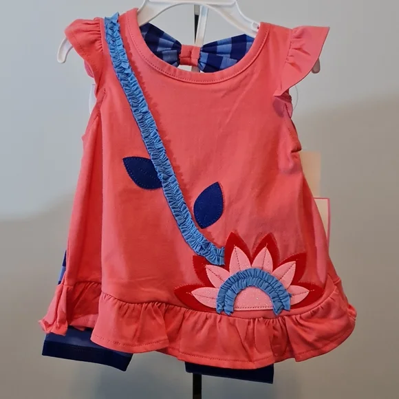2 Piece Rare Editions Coral and Blue Outfit 3-6 months NWTs - Picture 3 of 7